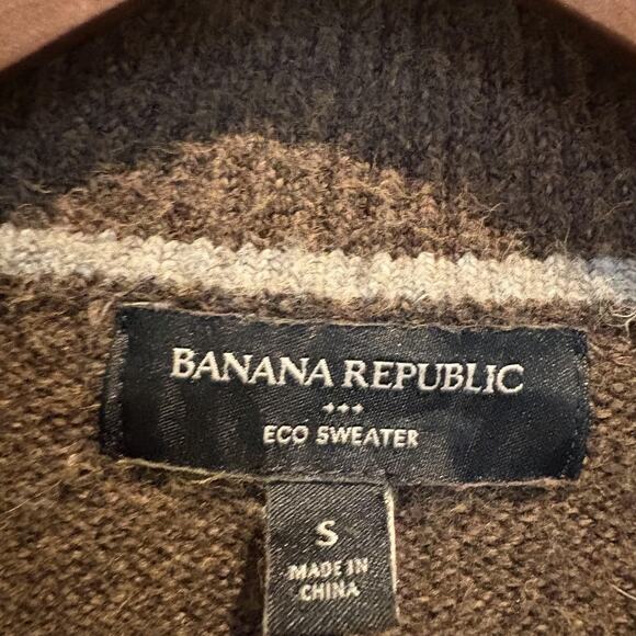 Banana Republic Sweater Mens Small Brown Shawl Collar Eco Pullover Textured Knit - Picture 2 of 10